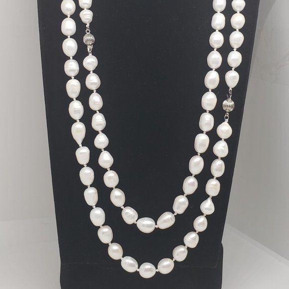 62" Endless Station Strand White Cultured Freshwater Pearl Necklace - NWOT - Picture 3 of 4